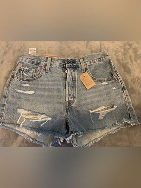 Levi's Light Blue Distressed 501 Denim Shorts